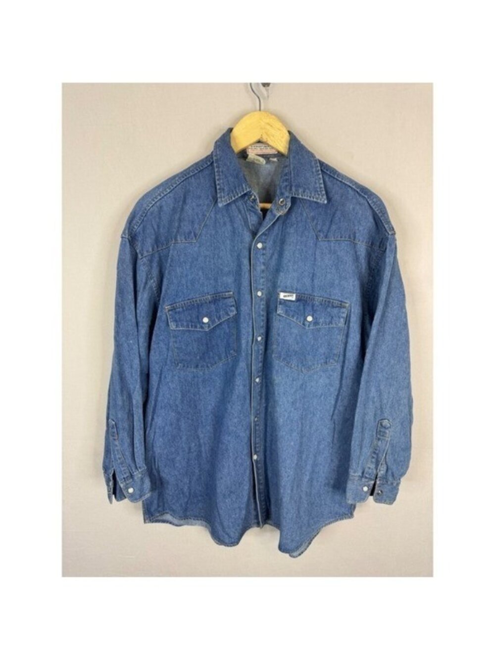 Vintage Guess 90s Jeans Georges Marciano Denim Western Snap Shirt Blue Medium 3